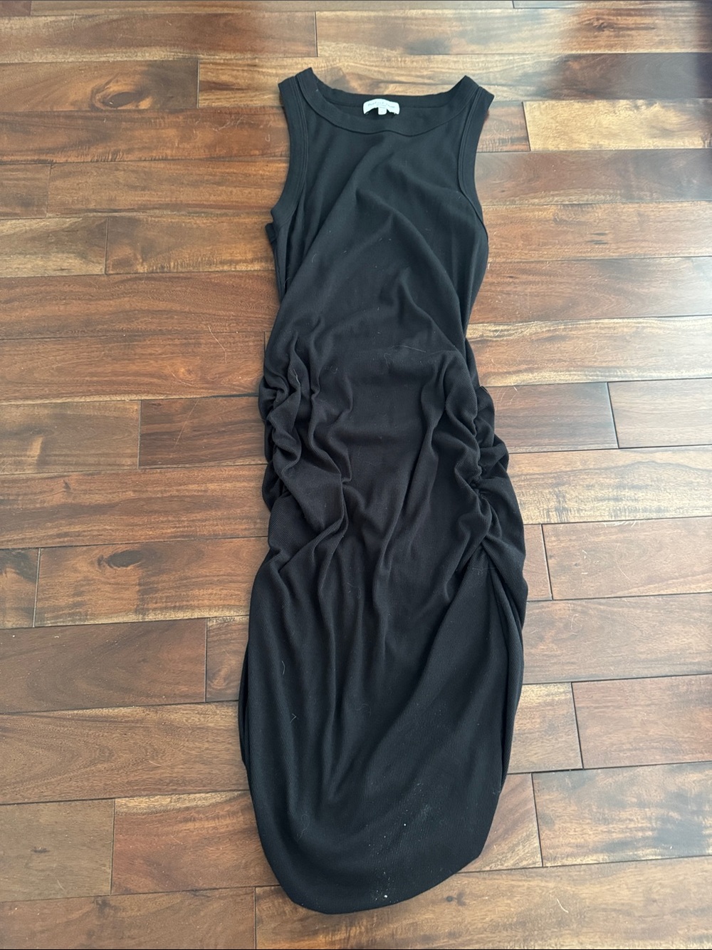 Michael Stars Black Sleeveless Ruched Midi Dress